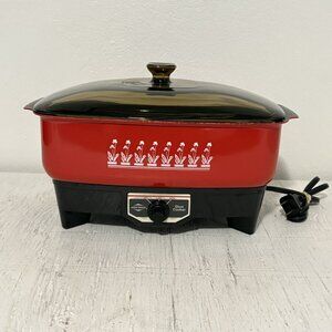 VTG 1987 West Bend Vintage Rectangular Slow Cooker Crock Pot Red Smokey Cover